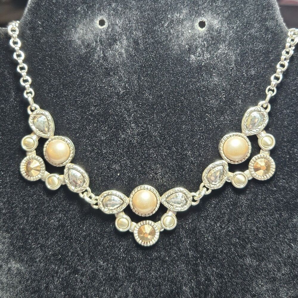 Brighton 16-18" Pastille Collar Faux Pearl & Crystal Necklace Silver Plated